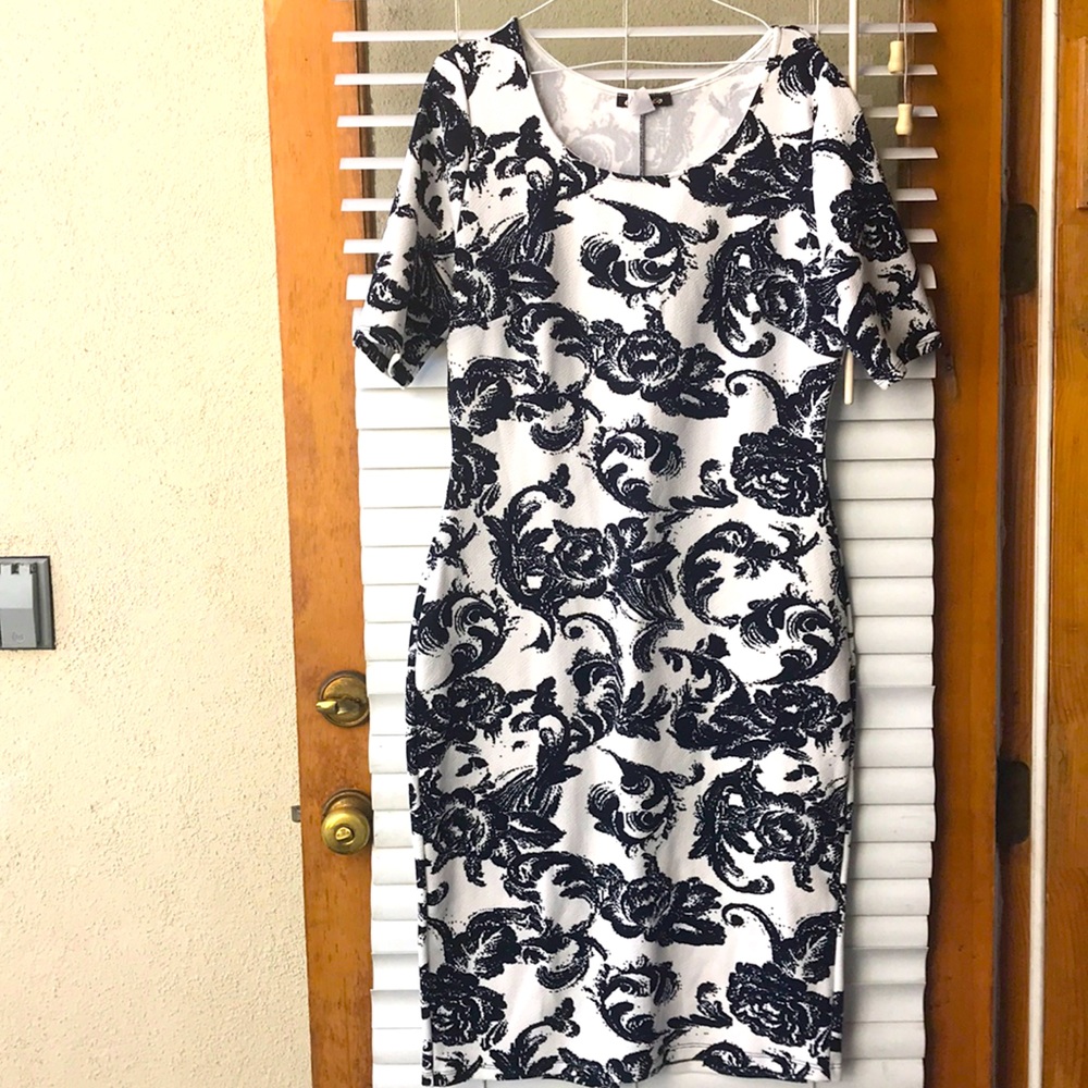 White dress with black design